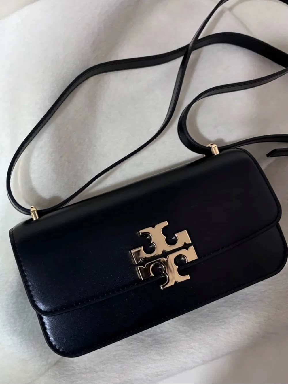 Tory Burch Black Leather Crossbody with Gold Logo Accent